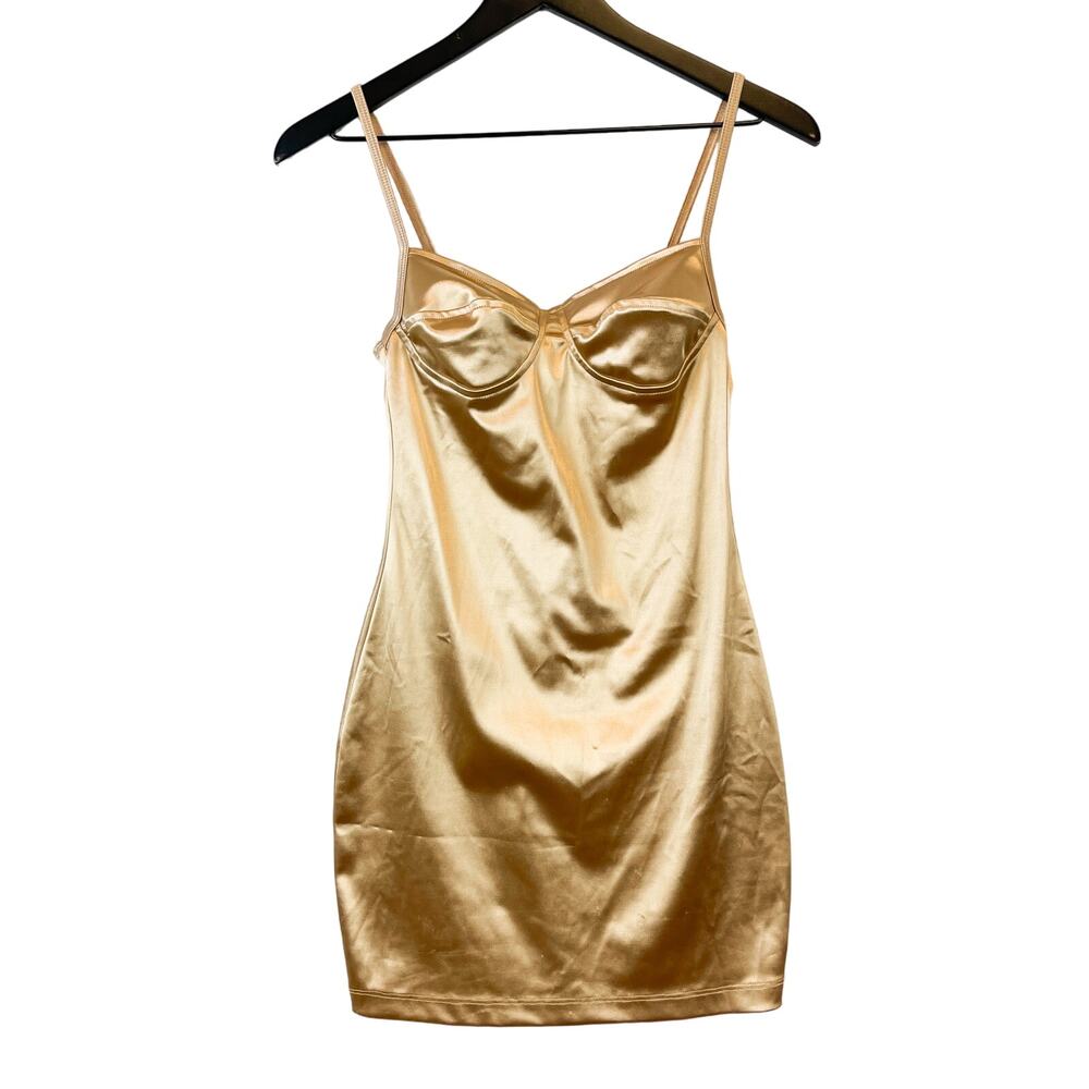 NWT Motel Rocks Size S Leta Satin Spandex Bodycon Mini Dress Gold